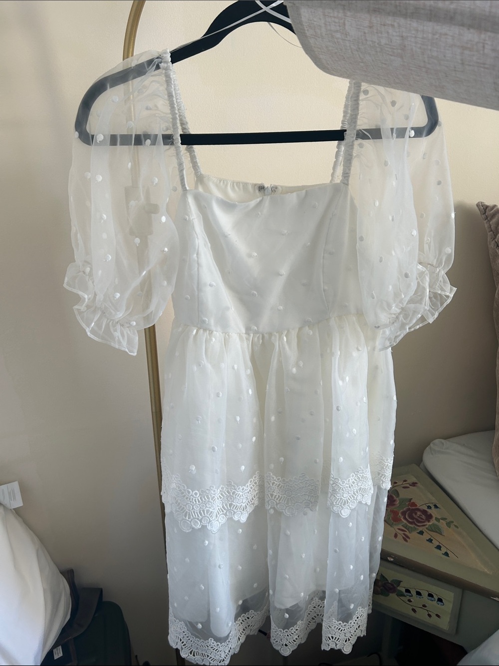 English Factory Ivory Lace Puff Sleeve Wedding Dress